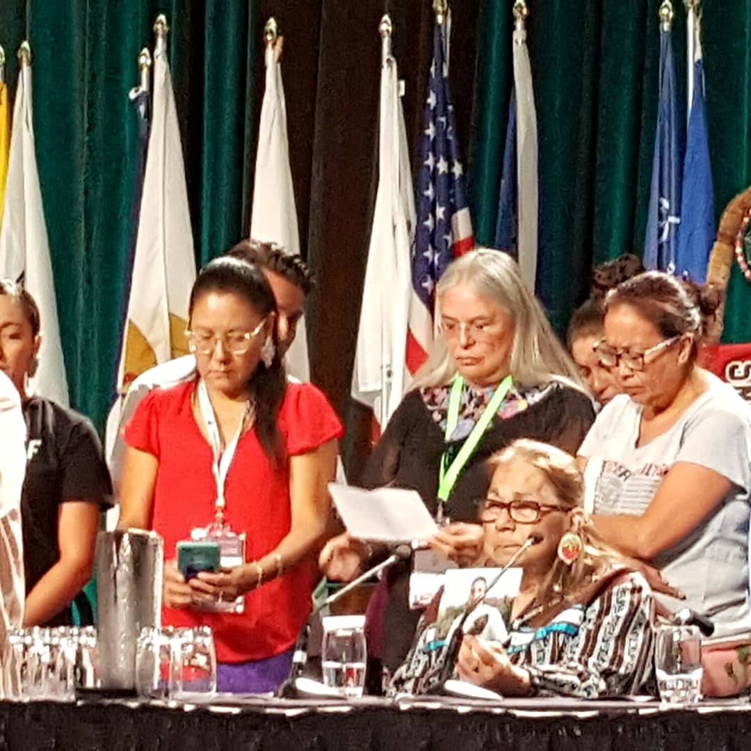 thedonkelly's tweet photo. Powerful presentation by Lindsay Hill, wife of Jon Styres, and family together with members of Boushie family at #AFNAGA today. Canada has a legal system, it needs a justice system. https://t.co/cA0Mkqr8l1