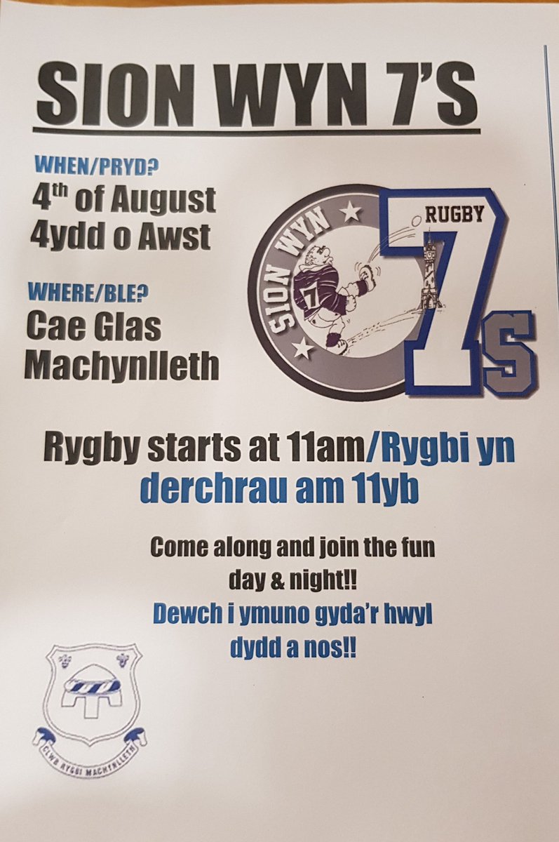 sionwyn7s's tweet photo. With only one week to go till @MachynllethRFC  biggest weekend. Please share and make this year one of the best. @Nigelrefowens @JiffyRugby @mikephillips009 @George_North @ovalzonerugby @MidWalesRefSoc @RupertMoon https://t.co/it4yl8IU8s