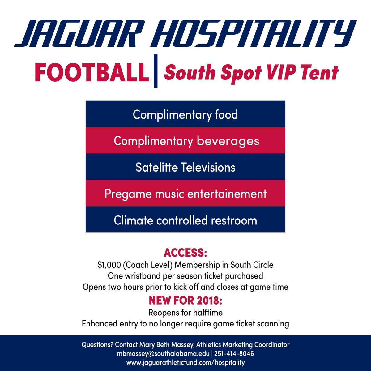 SouthAlabamaJAF's tweet image. .@WeAreSouth_JAGS, looking for a shaded place to tailgate before @WeAreSouth_FB Sept 1 Kickoff? Become a member of South Circle at the $1,000 level and get access to South Spot! Check out the benefits below! #1Team1Cause #GoJags