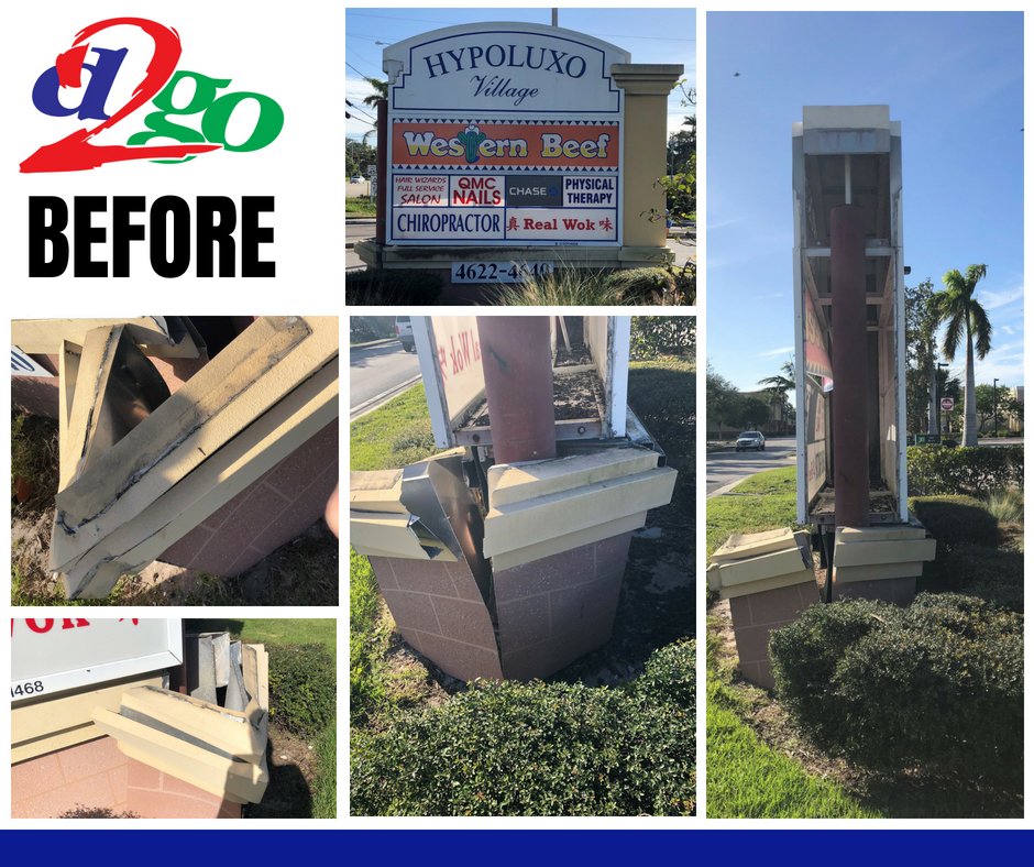 designs2goinc's tweet photo. Want your sign repaired?! Give us a call, and let Designs2Go take care of making your signs beautiful once again! 
#Designs2Go #signrepair #qualitysigns #monumentsigns #lakeworth #palmbeachcounty #hardwork #Before #After https://t.co/eQD1yD6U2C