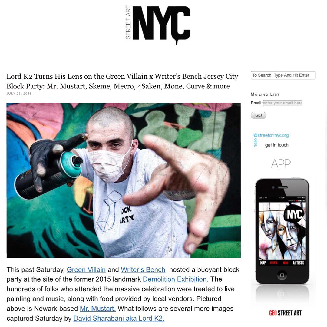 At the #GreenVillain and ⁦<a href="/WritersBench149/">Writers Bench</a>⁩ #writersbench #blockparty in #JerseyCity #NJ — #mrmustart and more #graffitiart here: streetartnyc.org/blog/2018/07/2…