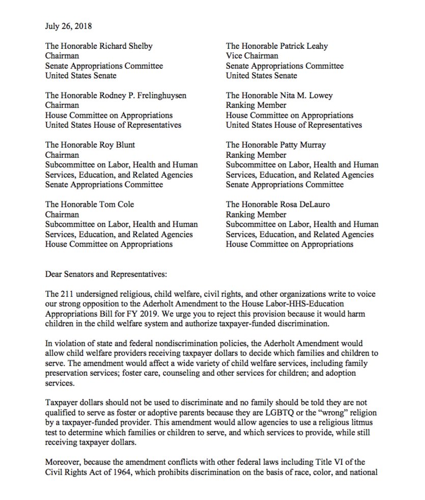 HRC joined 200+ orgs in opposing the Aderholt Amendment.