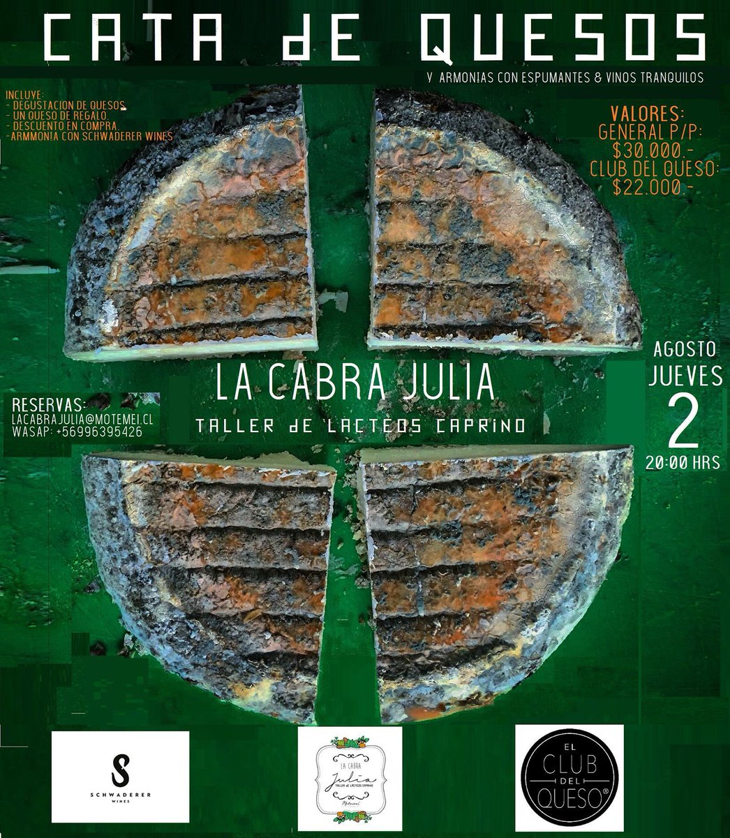 Ya señores y señoras!!! ladies and gentlemen!!!!
Los esperamos próximo jueves a esta cata maridaje con todas nuestras lineas de La Cabra Julia, Taller de lácteos caprino y los tremendos vinos tranquilos &amp; espumantes de las tremendas hermanas de <a href="/justschwaderer/">Constanza Schwaderer</a> Wines