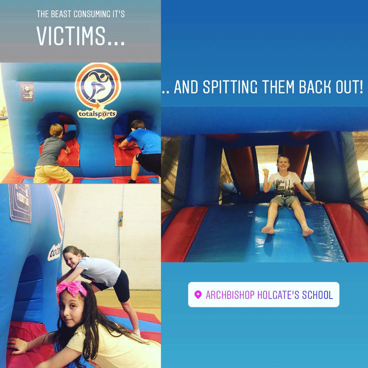 TotalSportsLtd's tweet photo. The Beast has been causing inflatable mayhem at @AHSYork today. 

Many children were eaten, repeatedly, before being disposed of from the rear slide! 

Oh the terror 🤭 #partythursday #holidayclubs https://t.co/LgSVuLIpnr