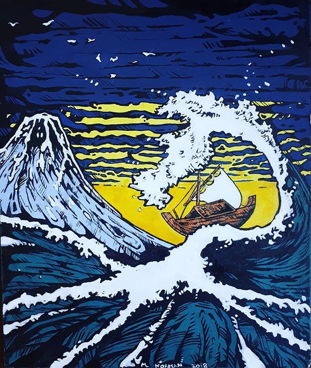 mattonorman's tweet photo. Japanese Sailboat in a Storm (final version) #illustration #artist #artistsoninstagram #artoftheday #painting #japanesestyleart #japanesetattoo #tattoostyle #acrylicpainting #seascapeart #seascapepainting #japanesestyle https://t.co/f5vG7xQKGv https://t.co/0ZEbIYsVBk