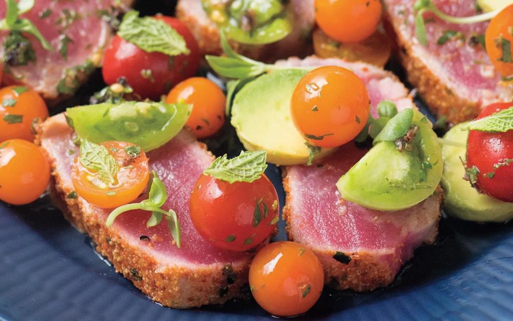 CHOW's tweet photo. Sushi-grade Tuna Tataki with Heirloom Tomato Crudo from chef @RichardBlais https://t.co/grpC9GVXC1 https://t.co/nM1QecGKy9