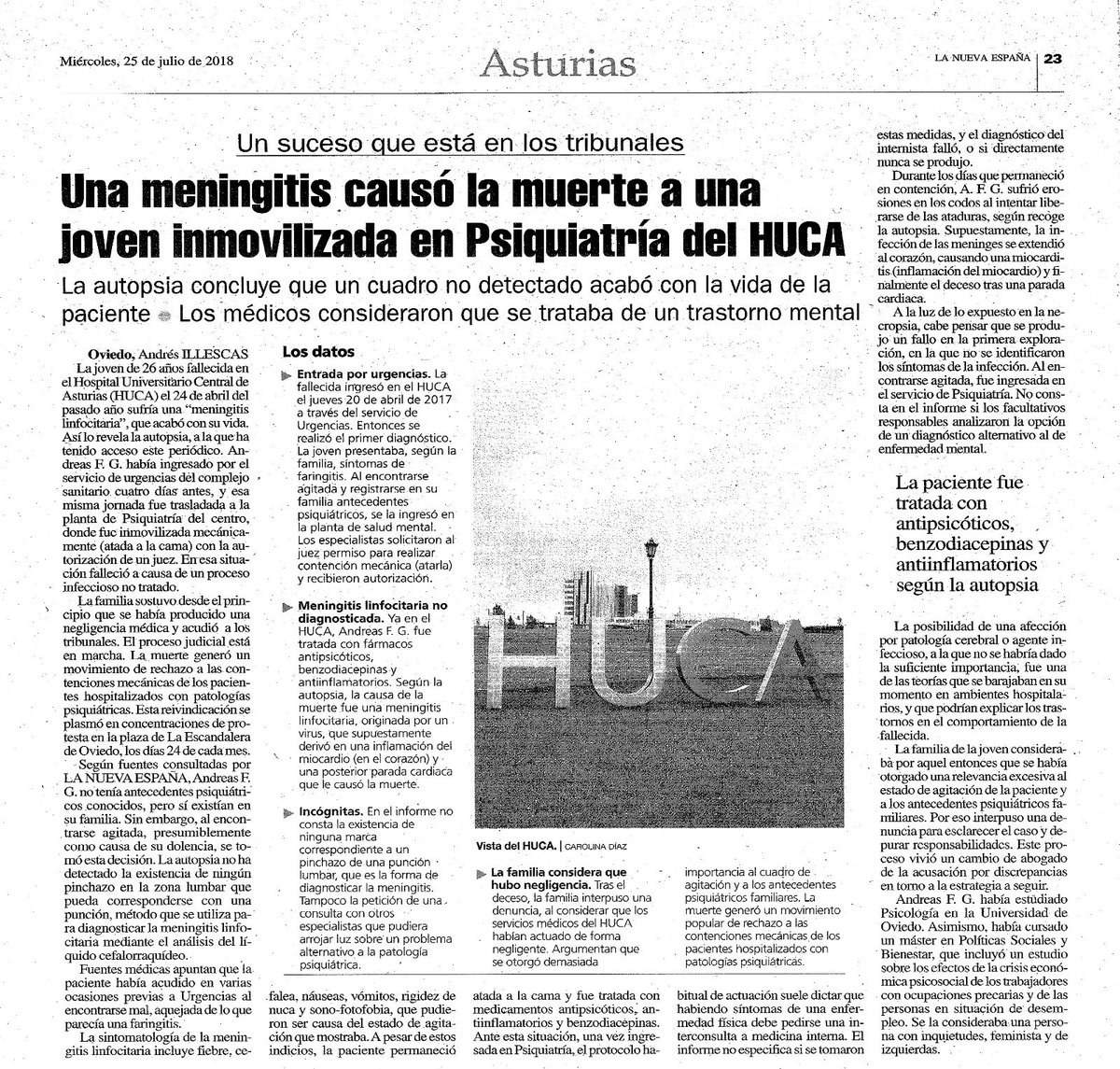 Hierbabuena_As's tweet photo. Andreas murió POR SUFRIR UNA MENINGITIS q no fue tratada desde Urgencias hasta la Unidad de Psiquiatría del Hospital Universitario Central de Asturias #HUCA de Oviedo, donde fue mantenida atada a la cama los últimos 4 días de su Vida 😰 #0Contenciones 😡
https://t.co/VuIXcXQhYU https://t.co/TjlDtT7Ygm