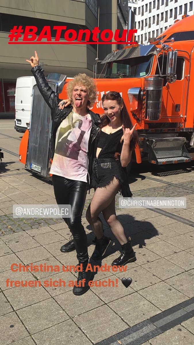 CBenningtonNews's tweet photo. Some awesome photos of @christinabenn, @AndrewPolec and co at 3 of the German launch shows today! 
📷: batdasmusical|instagram https://t.co/OaXWr5MFyK