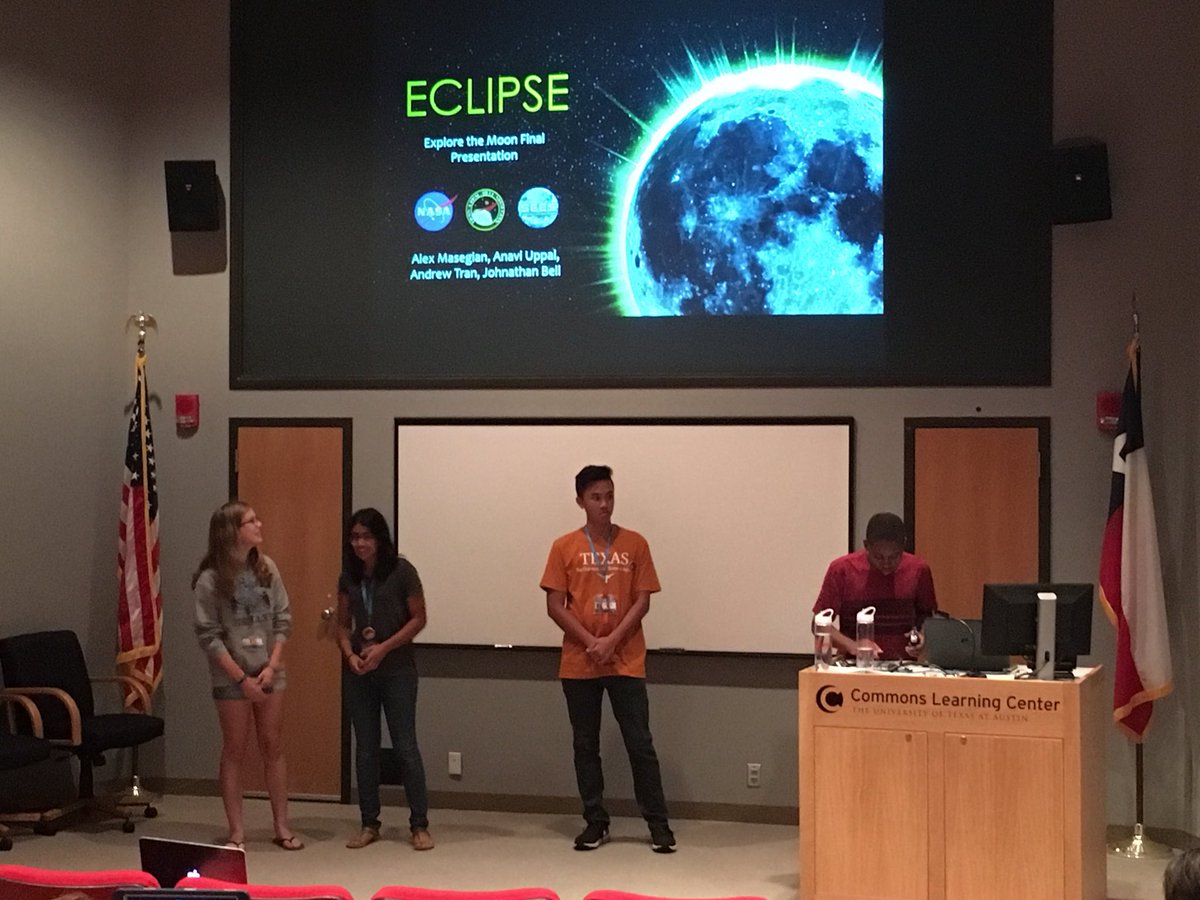 2955Raven's tweet photo. Landing on the moon team. #2018SEESIntern #2018SEESExterns @TexasSpaceGrant https://t.co/Xcuw3vr2c8