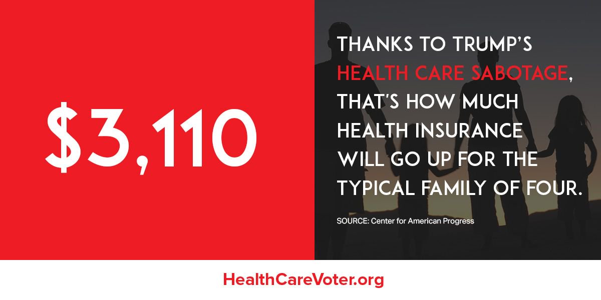 NevadaCares's tweet photo. More than $3,000. 

That's how much health insurance premiums will go up for a typical family of four or a 55-year-old couple.
 
The reason? @realDonaldTrump's relentless attacks on our health care. https://t.co/CbeuwQIakf https://t.co/eB1Wzws2bA