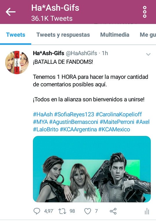 HaAshGifs's tweet photo. #HaAshFanPower 💪👏👏👏
#HaAsh #SofiaReyes123 #CarolinaKopelioff #MYA #AgustínBernasconi #MaitePerroni #Axel #LaloBrito #KCAArgentina #KCAMexico https://t.co/s8k6oM0WUy