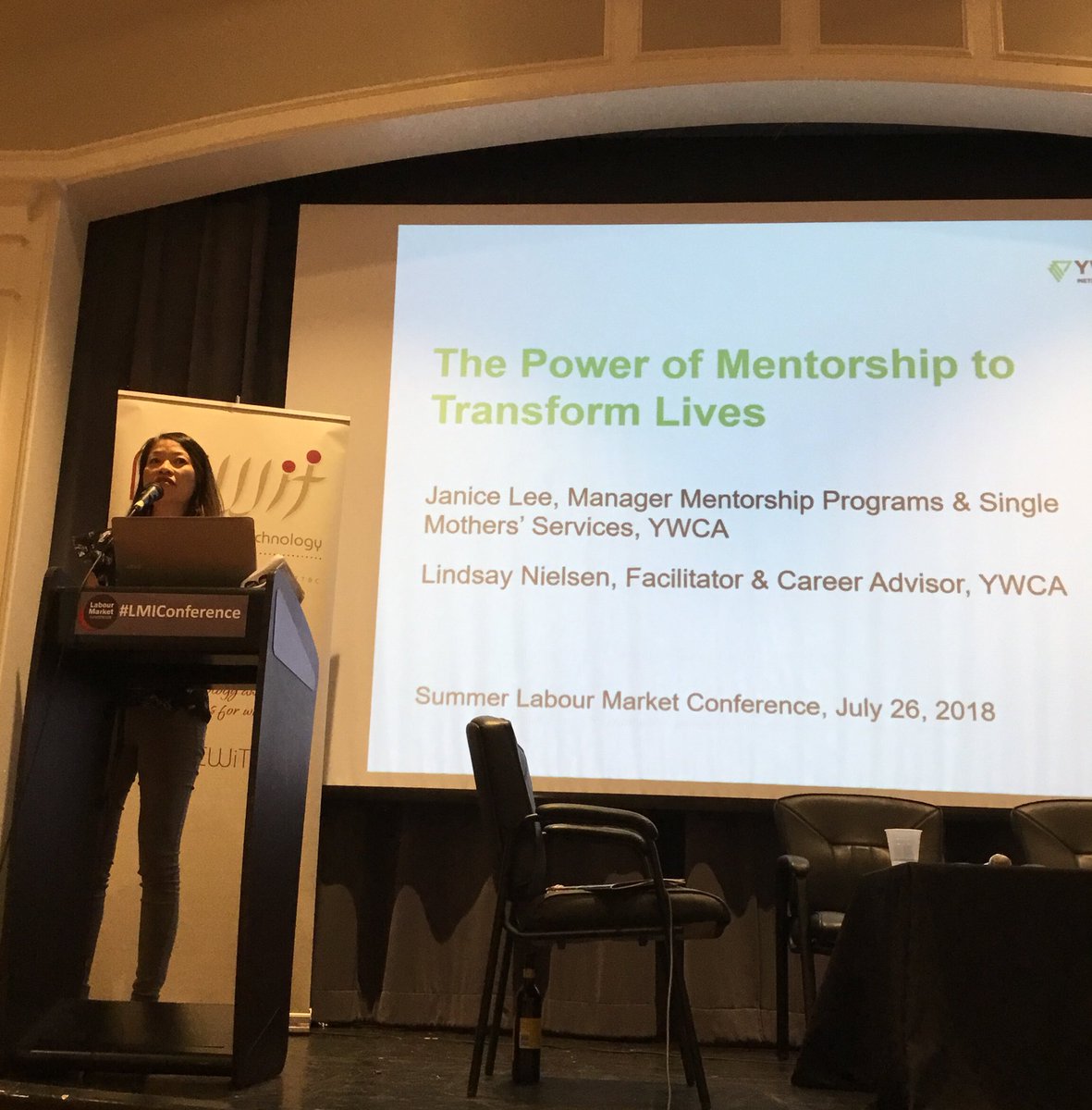 VictoriaWorkBC's tweet photo. Janice Lee and Lindsay Nielsen of @GreaterVanYMCA share their insights into The Power of Mentorship at #LMIConference https://t.co/NANItrwyUy