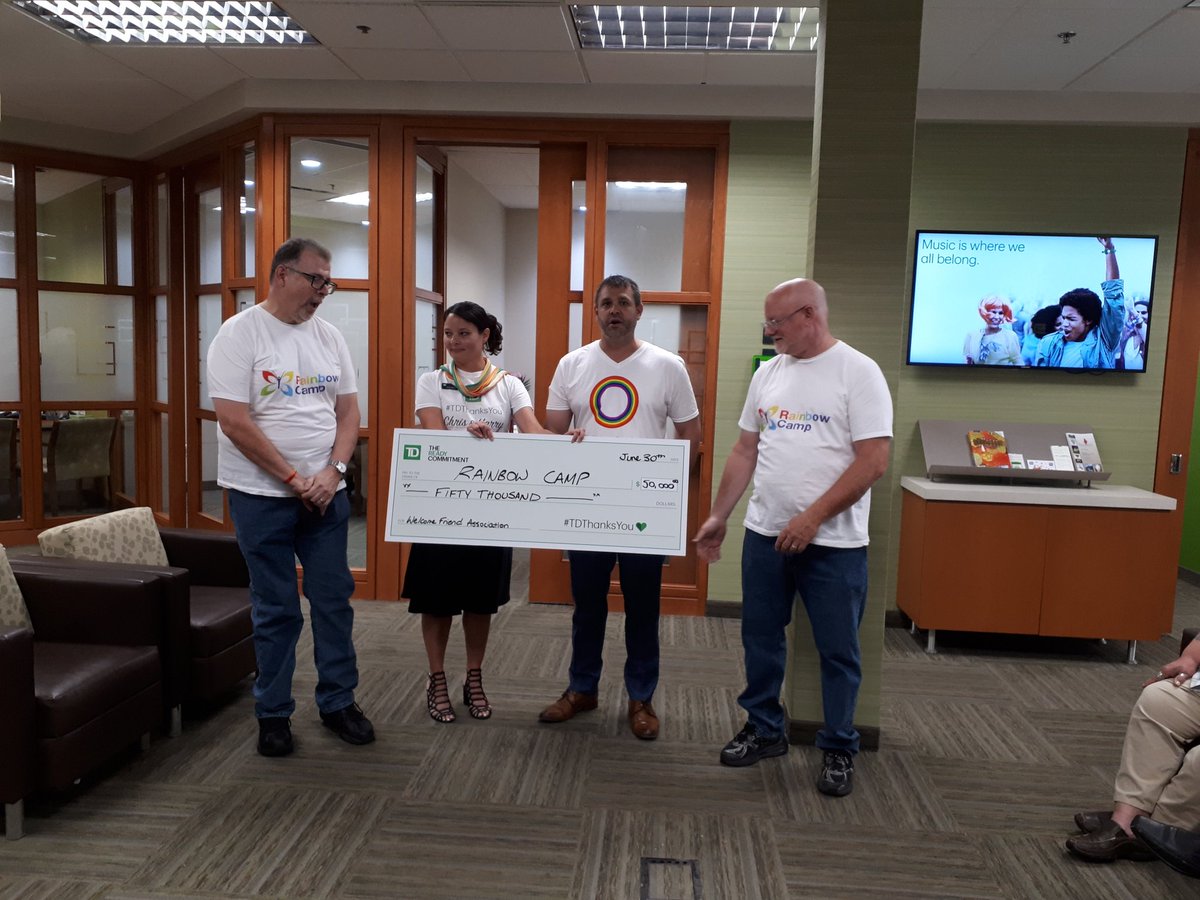 #TDThanksYou happy customer appreciation day with a special cheque presentation with our friends Chris and Harry from #RainbowCamp2018 <a href="/RainbowCamp/">Rainbow Camp®</a> <a href="/TaraLynnH_TD/">Tara-Lynn Hughes</a> @TrevorR_TD @kristin_dafoe @kent_nate1