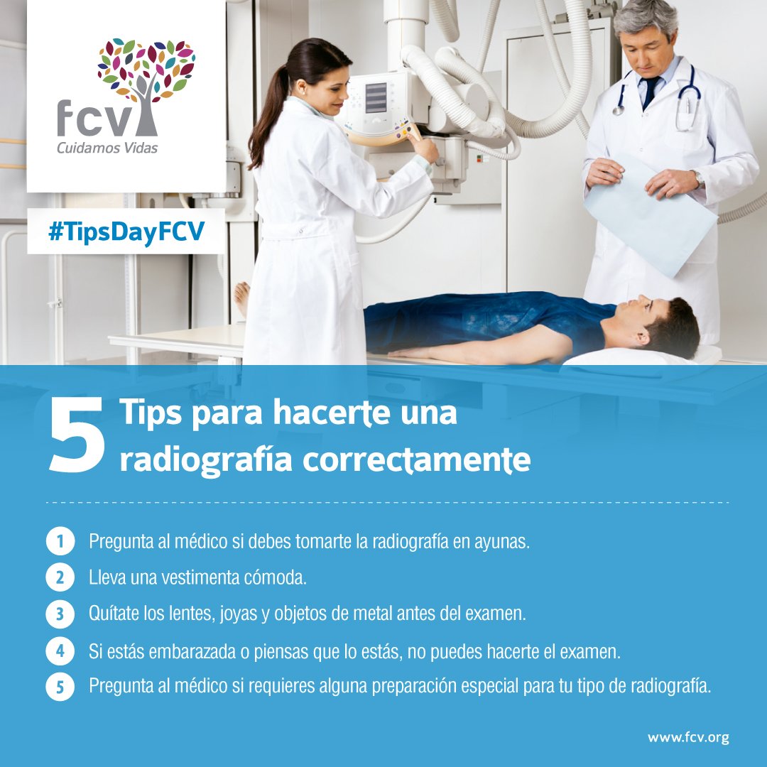 fcvcolombia's tweet photo. 👨⚕️La radiografía es un método de imagen diagnóstica con el cual se pueden observar imágenes sobre el estado de estructuras al interior del organismo.
Hoy en jueves de #TipsDay te enseñamos cómo prepararte y tomarte las radiografías correctamente.
#FCV #HIC #CuidamosVidas https://t.co/vusIrebglD