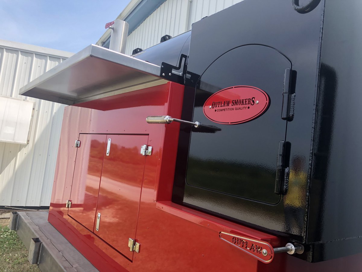 Outlaw 2860 Front Load Enclosed Porch Special. Aluminum skins and full storage. 92.5” total length with all controls on the working side of the pit.  #Innovate #TeamOutlaw