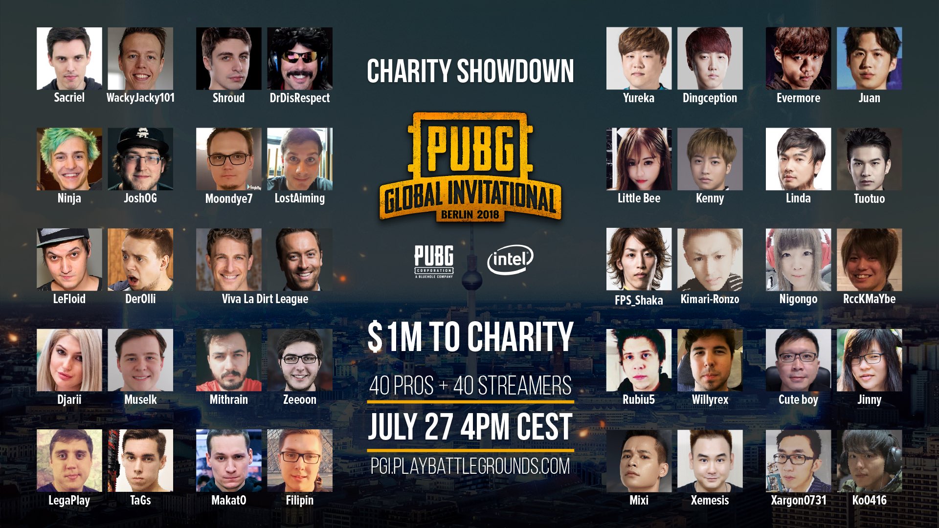 PUBG on Twitter "TOMORROW AT PGI2018 The PUBG Charity Showdown