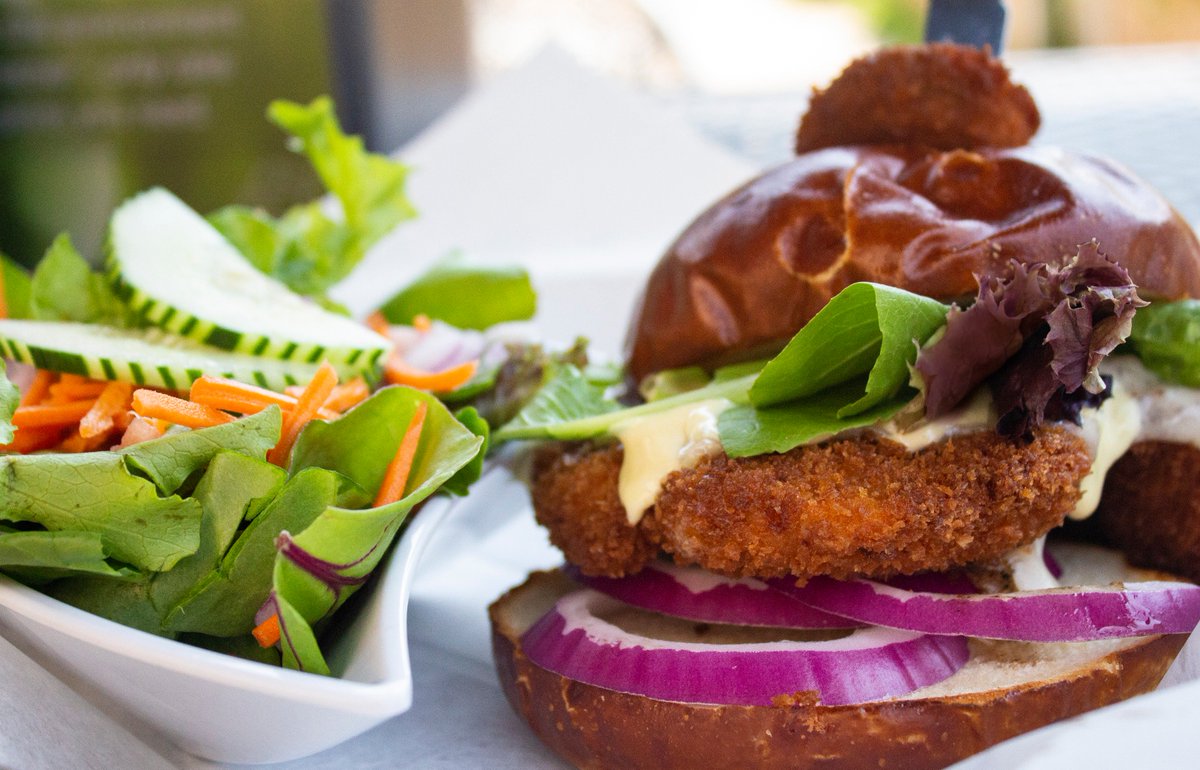 stackdburgerbar's tweet image. We were a little inspired by #germanfest WIENERSCHNITZEL STACK - Parmesan breaded pork topped Swiss cheese, Dijon aioli, mixed greens, and red onion.