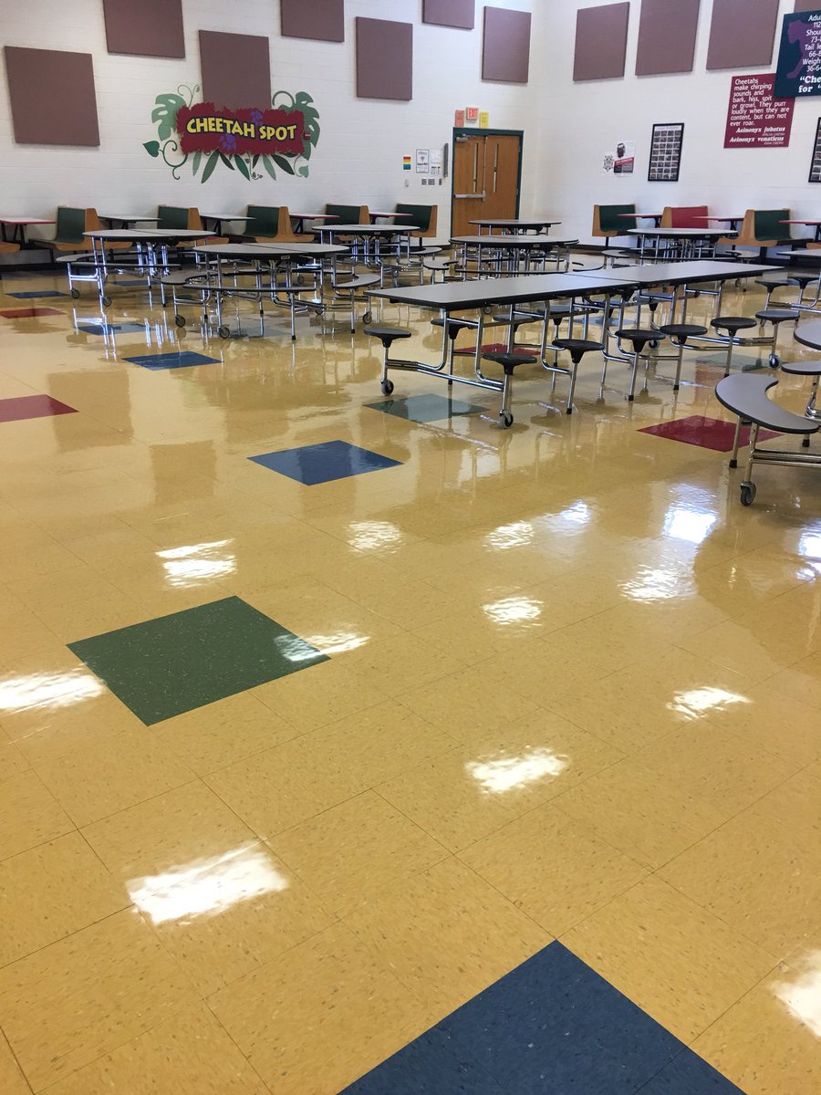 Now that’s a cafe that is ready for school lunch!  Have you ever seen floors looking so shiny and clean?!  Thank you <a href="/mcnabb_joann/">Joann Mcnabb</a> and team for making Cherokee look brand new again.  #almost25yrsold #ourcustodiansrock #cheetahpride #WEareLakota