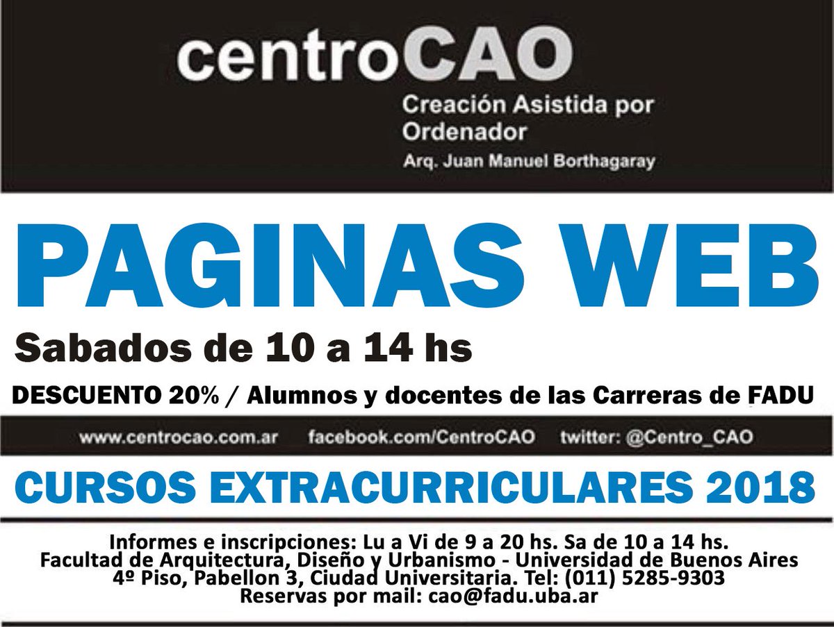Centro_CAO's tweet photo. ¿Queres armar tu propia pagina Web? No te pierdas este curso y anotate. Incluye certificado UBA!!! https://t.co/lysqmC63Wn