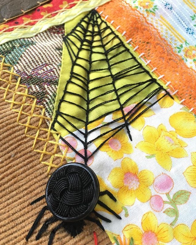 j_wurzbach's tweet photo. The itsy bitsy #spider and her itsy bitsy #spiderweb appear on my Yellow/Orange #Crazyquilt!
#spiderart #spidersrule #buttonartwork #needlework #quilt #handstitched #crazypatchwork #victorianinspired https://t.co/vPTY16e20X https://t.co/7wD5MSGVIs