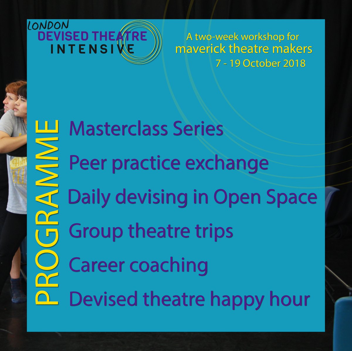 AmyClareTasker's tweet photo. The artists who've applied for the London Devised Theatre Intensive are passionate, driven, talented - & 90% women! I want to create a balanced, inclusive workshop… help me out. People of other genders, I invite you to check out the programme: https://t.co/jyskaCS2Fu #devise18 https://t.co/bsJbh68igB