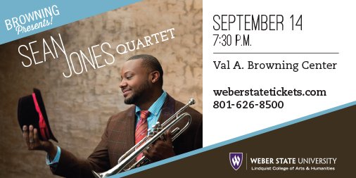 WeberStateArts's tweet image. Like #Jazz? Live in #Utah? World-renowned jazz musician #SeanJones set to perform on Sept. 14 Purchase tixs at weberstatetickets.com