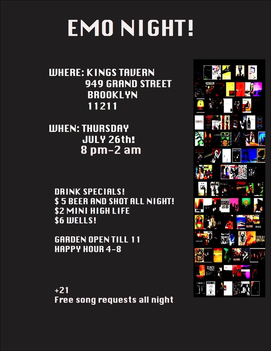 _doomeduser_'s tweet photo. Hey NY/BK friends, getting drunk & playing some tunes tonight. Come check it out! Emo bc duh, pop punk bc duh, numetal bc its my life. FREE
#emo #emonight #emonightbk #emonightnyc #stufftodo #drinks #rockrockon https://t.co/XGDAuoKOs0