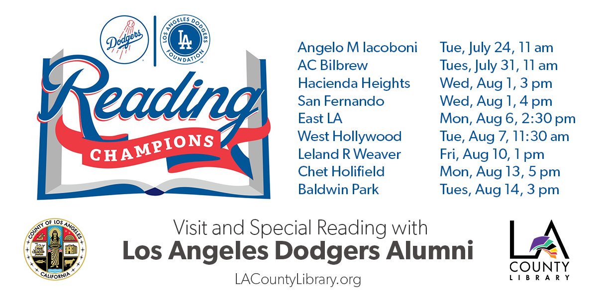 #Dodgers alums are visiting @LACountyLibrary locations for storytime to encourage reading 📖📚🧢 losangeles.dodgers.mlb.com/la/community/d… #LAReads