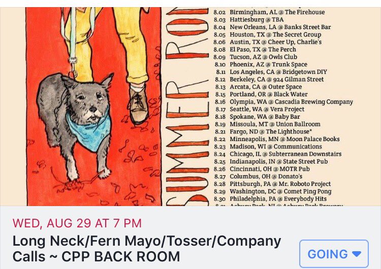 << 8/29 >> <a href="/LongNeckLass/">Long Neck 🦕</a> and @fernmayo4ever are on tour and are playing with them along with #dcnatives #tossermusic at <a href="/cometpingpong/">Comet Ping Pong</a>! a ver quienes se apuntan! #dcshows #cometpingpong #DCmusic
