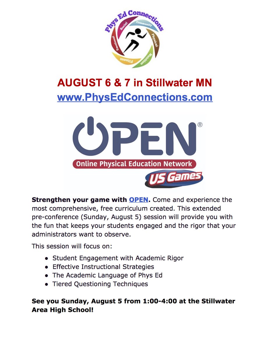 peconnection's tweet photo. Check it out #PhysED &amp; #HealthEd teachers. Check it out. These are all options available to everyone outside of the conference! Incredible opportunities!!  Thank you @OPENPhysEd @USGames #PhysEdConnections https://t.co/oEFJZyKW6g