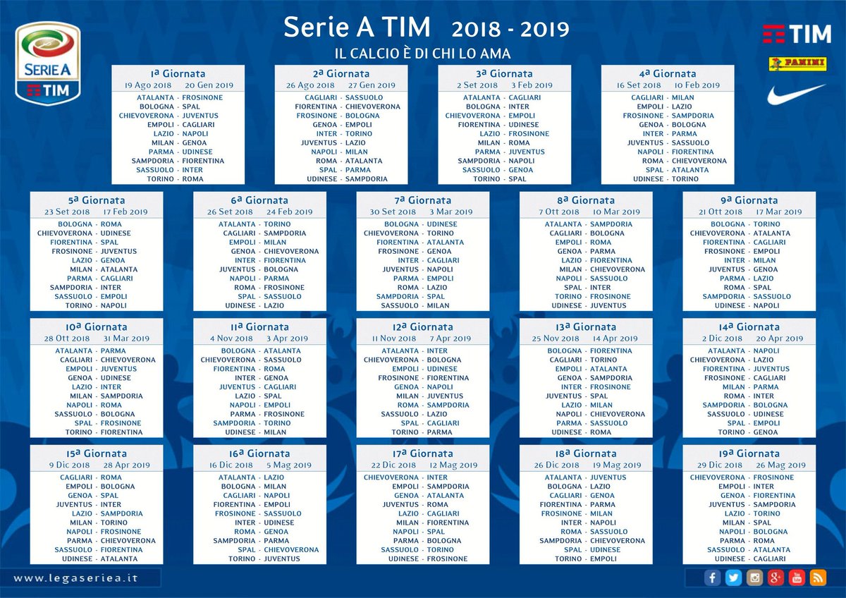 selamat pagi tifosi Serie A!
Jadwal pertandingan Serie A 2018/2019 sudah resmi dirilis. Enjoy!