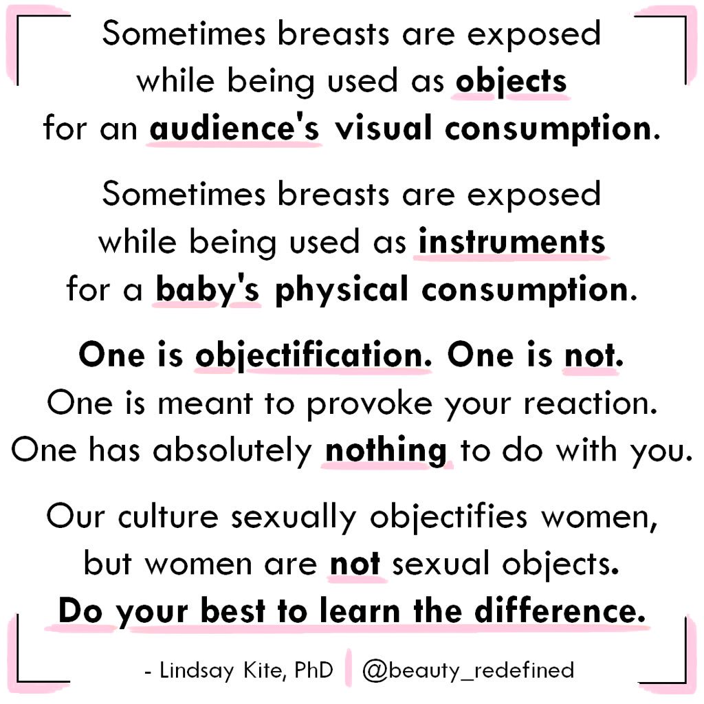 TakeBackBeauty's tweet image. Breasts are often sexually objectified, so seeing them do any other job can be startling. But shouldn&apos;t objectification be the startling thing? Sometimes ppl get so disgusted or desensitized about objectification that they start to see all women as sexual objects. #Breastfeeding