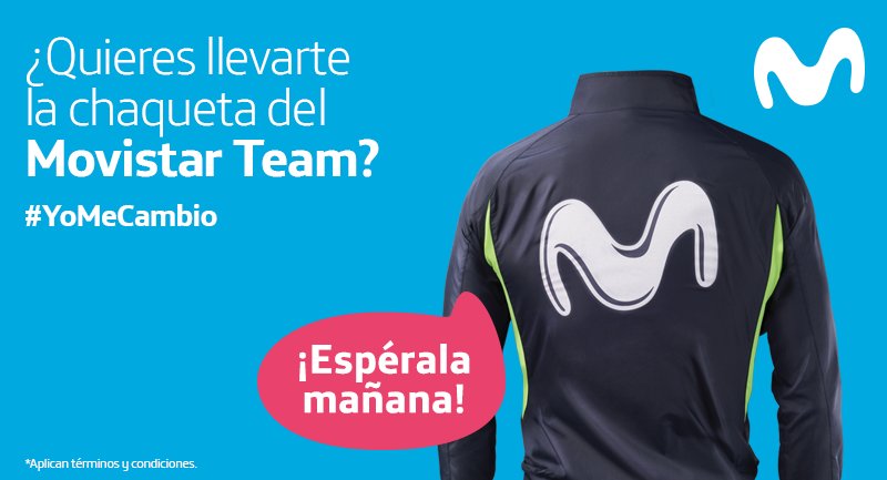 Movistar Colombia on Twitter: participar por una chaqueta del Movistar Team! 🚲 Va a ser muy fácil, solo debes pendiente de nuestras publicaciones #YoMeCambio https://t.co/pYwVcwbElU" / Twitter