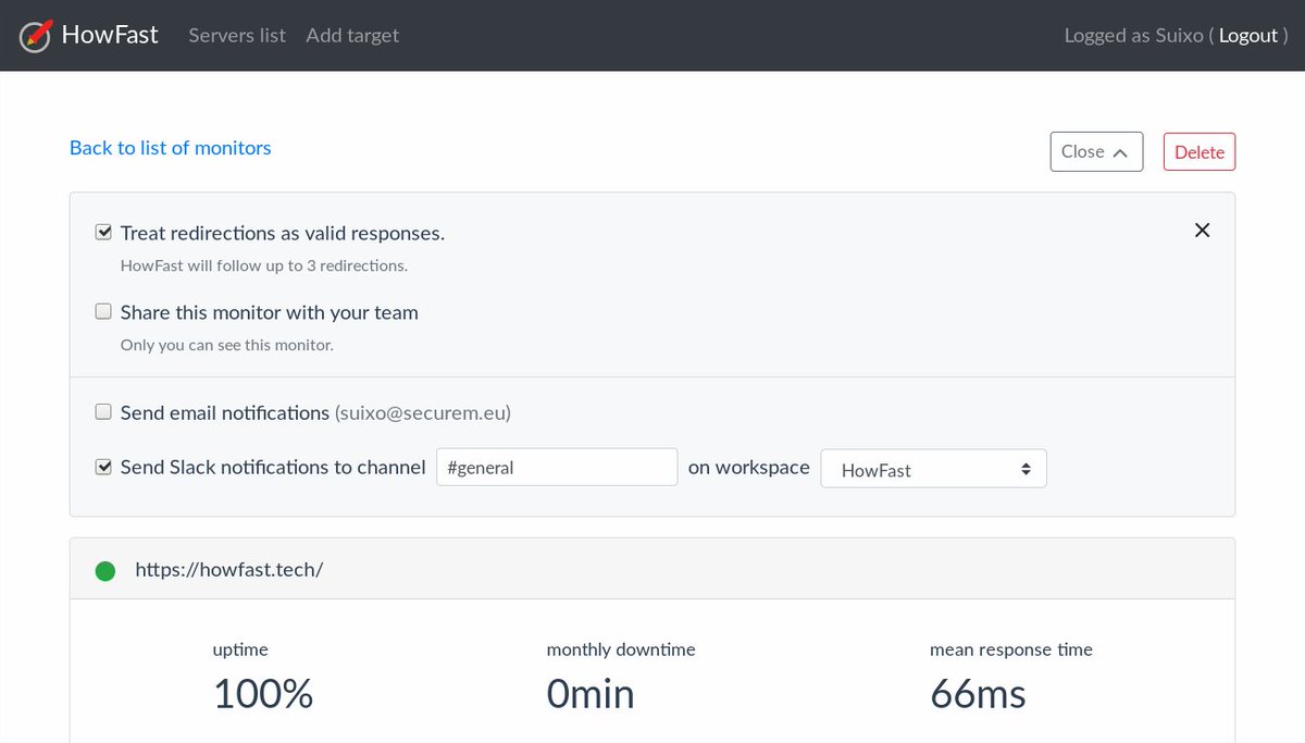 HowFastMonitor's tweet image. A basic but important feature shipped tonight: you can now easily modify tracking and notification preferences for each of your monitors :)

Feedbacks are more than welcome, as always!
#howfast #newfeature #feedbackswelcome