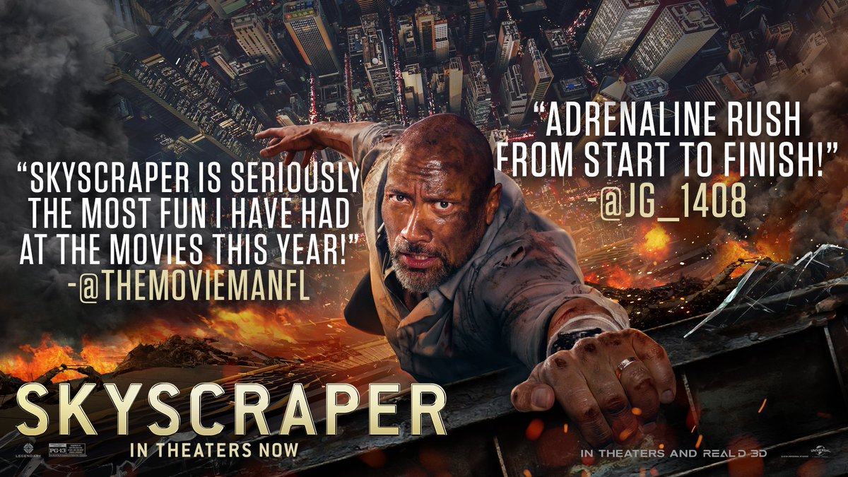skyscrapermovie's tweet image. Fans can’t get enough of #SkyscraperMovie. Experience #SkyscraperMovie in theaters and @RealD3D. Tickets: unvrs.al/SKYTickets