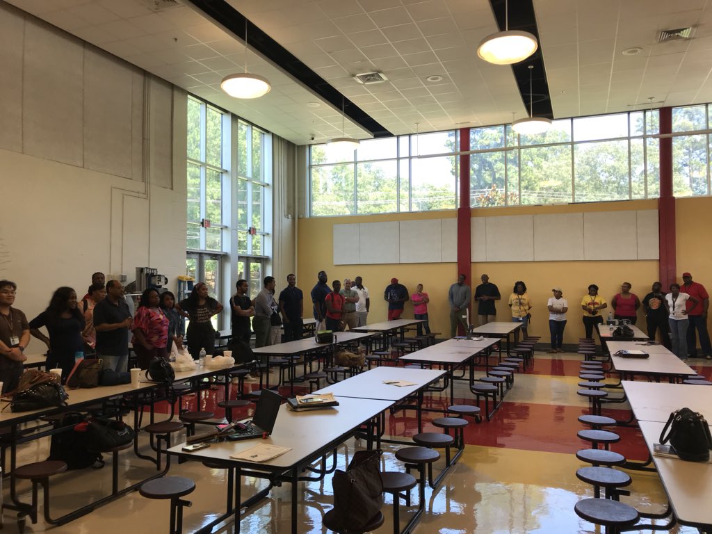 KaraStimpson's tweet photo. I’ve been waiting to tweet all day about my AMAZING staff and GO Team who joined me to officially launch the movement today! What a great day!  We are ready @apsyoungms #itsamovement #luckyprincipal https://t.co/csLFIdXJB7