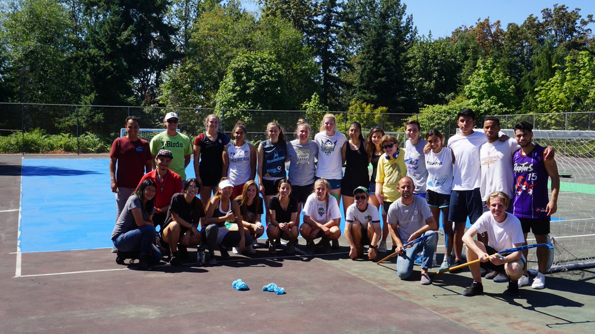 HighlineTBirds's tweet photo. More than 20 student athletes from #HighlineCollege's Men's Soccer, Women's Soccer and #UnifiedSports teams volunteered their time painting the unused tennis courts on campus today! The courts are being re-purposed into a place to practice soccer and are open to the community. https://t.co/IYzSw60hiB