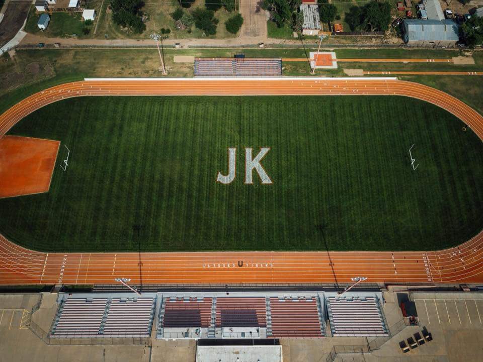 Ulysses High School field honoring its longtime football coach &amp; athletic director Jason Kenny, who passed away unexpectedly on Tuesday at the age of 47. Thoughts &amp; prayers to his family, Ulysses High School &amp; the entire community. You won’t be forgotten JK. photo:Eddie Ochoa Jr.