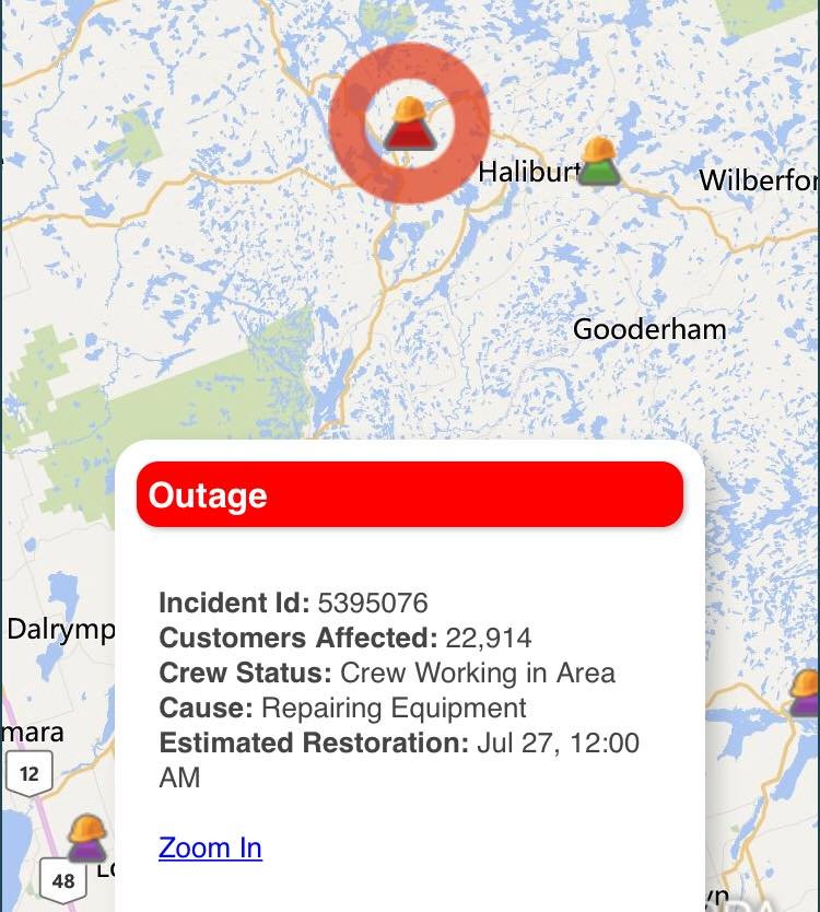 Haliburton County On Twitter The Latest Update From Hydro One S Outage Map Is That Power Will Be Restored To The County Of Haliburton By Midnight Friday July 26th Thank You To The