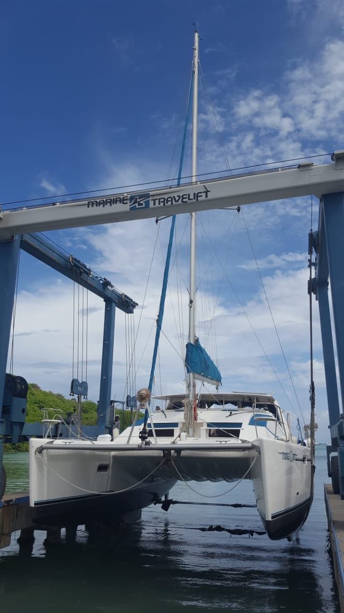 Time Out being hauled out for the rest of the hurricane season.