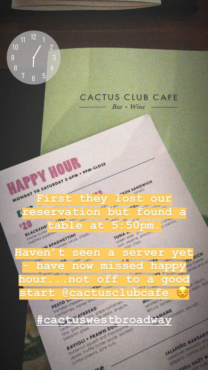 aimcruz's tweet photo. Lost reservation, missed happy hour, no service for almost 20 min...not off to a good start @cactusclubcafe https://t.co/I8XodA1vDo