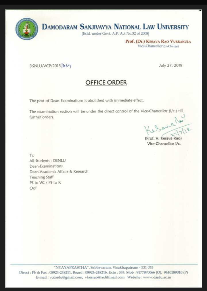 VDsnlu's tweet photo. A notification about the aboliton of the post of Dean of Examinations. 
It is the first step for success. 

It's already the 8th day of our struggle. 

#savedsnlu #supportdsnlu https://t.co/FOHTKYYHiE