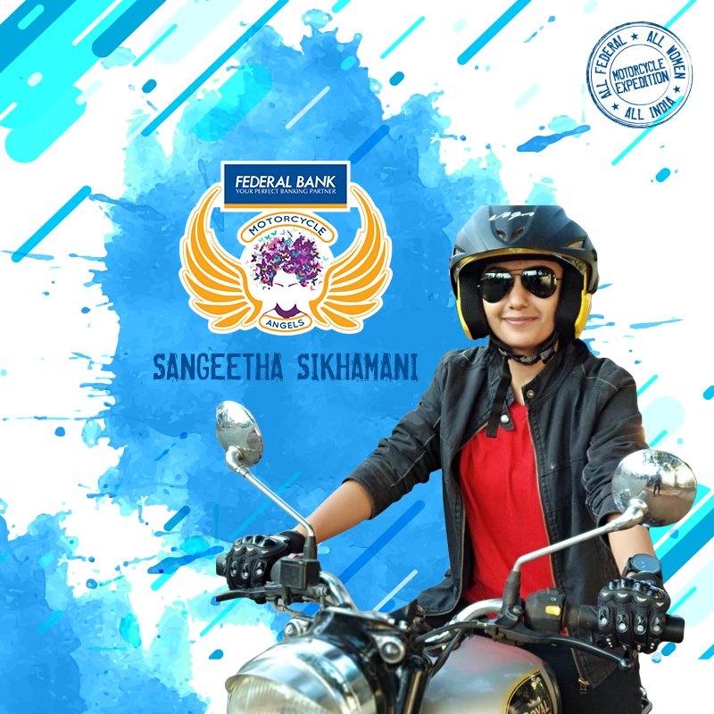 FederalBankLtd's tweet photo. Dancer. Martial artist. Motorcycle maniac. Meet Sangeetha of the motorcycle expedition. #FederalAngels https://t.co/cUFL7yIsYD
