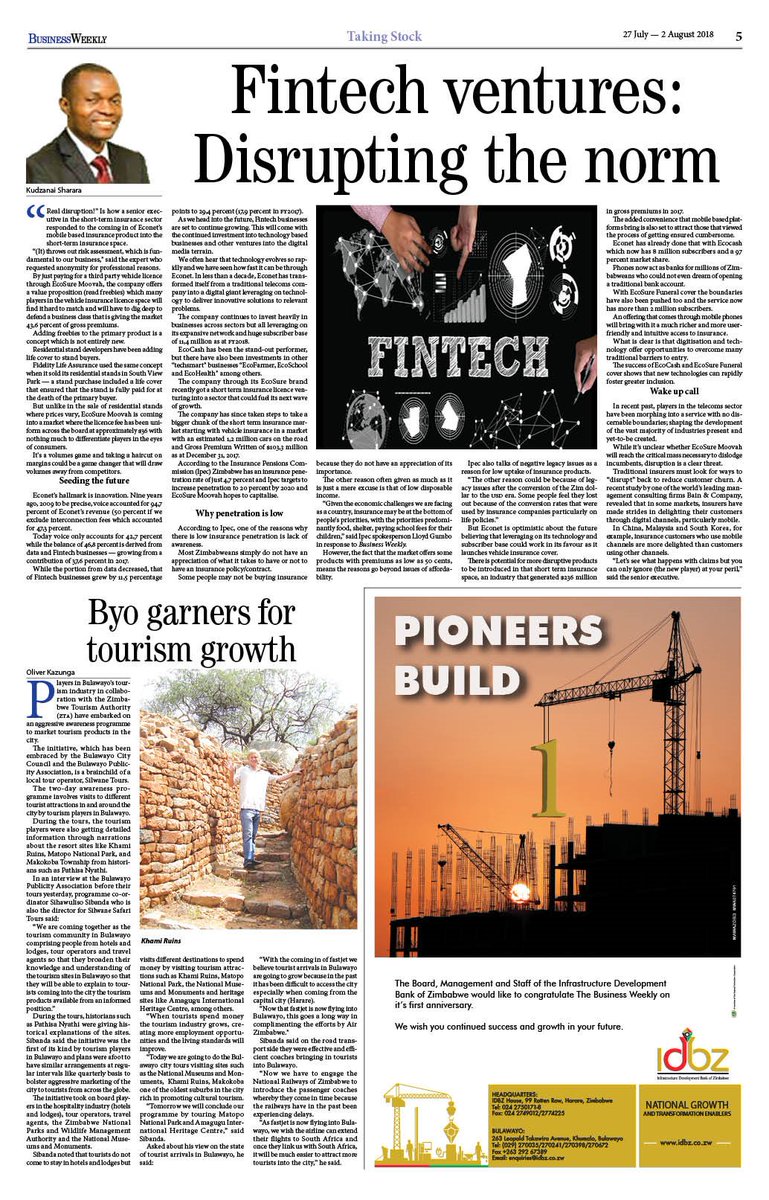 BusinessWeeklyZ's tweet photo. Top short term insurance executive says EcoSure Moovah is a #RealDisruption to the industry https://t.co/5QZjxMEjnp @kudzie_sharara @tawamusa @kumub @nigelchanakira @Busisa74 @okazunga https://t.co/Dxe34fSa1x