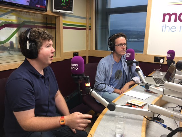 ManxRadio's tweet photo. The boys are here! @isleofmatt and @davekilgallon are our first studio guests for #ManxMusicDay. You can here them now on AM1368 or via the AM Player at https://t.co/HrEOKo9UFZ and the MR App #MMD2018 #iom https://t.co/9epsSPxwBG
