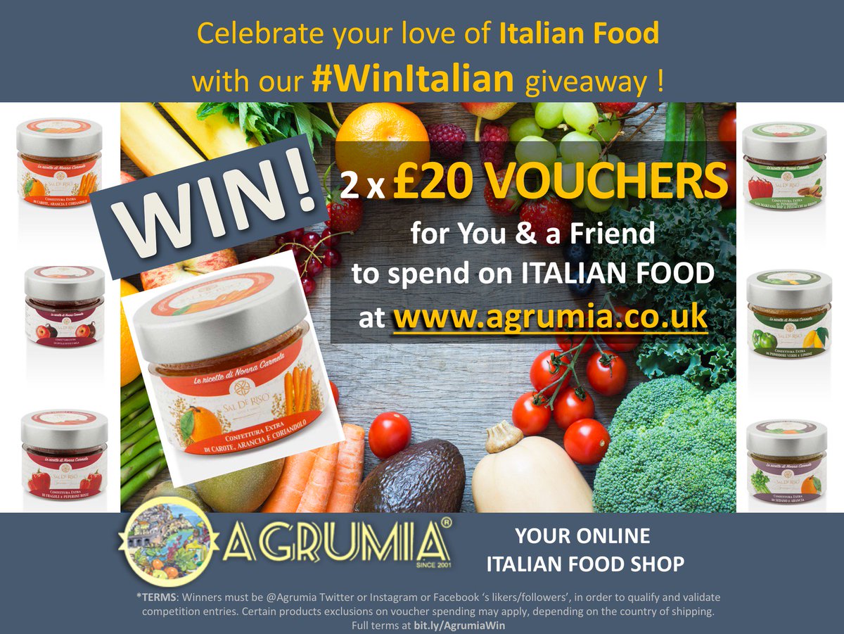FrankWamato's tweet photo. You & a Friend can #WIN 2 x ยฃ20 #VOUCHERS to spend on #Italian #Food like these #delicious Fruit and Veg Jams >> https://t.co/U9HDUYWzZb
TO ENTER:
๐1.Reply and TAG a #friend who loves #ItalianFood
๐2.Both #FOLLOW @Agrumia
๐3. #LIKE/#RETWEET post
#GIVEAWAY #RT *Tcs #WinItalian https://t.co/YJy7I6NA9S