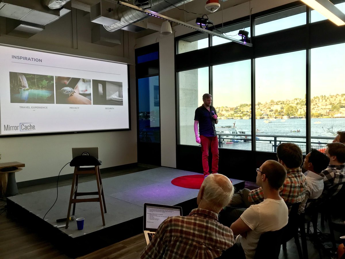 thinkspace's tweet photo. Founder of @MirrorCache has awesome red pants and sweet startup idea! #FoundersLive https://t.co/h6c3HdslSk