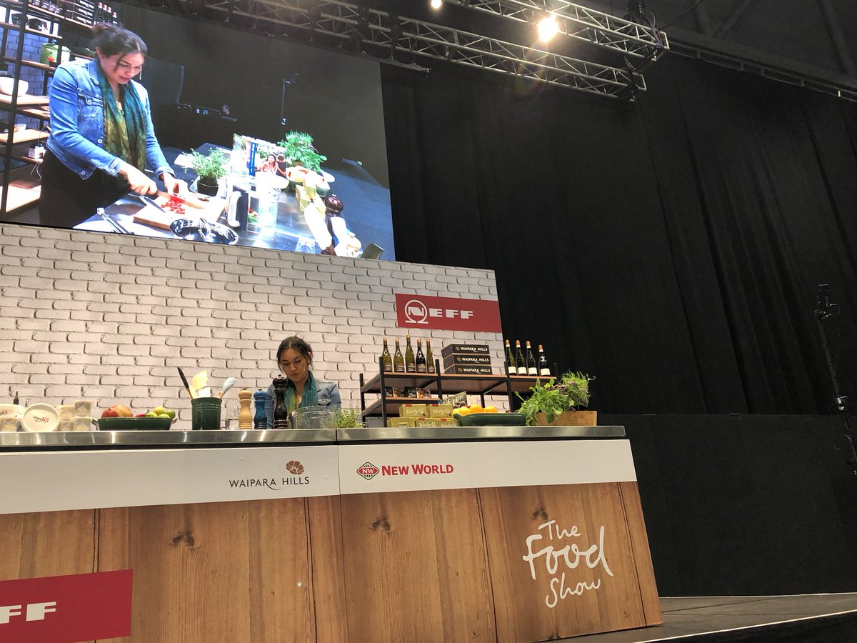 .<a href="/nadialimchef/">Nadia Lim</a> at <a href="/TheFoodShow/">The Food Show</a> in Auckland getting amongst the Caribbean flare with her chicken and our <a href="/WaiparaHills/">Waipara Hills Wine</a> #riesling. Yay!! #perfectmatch #aromatics #neff