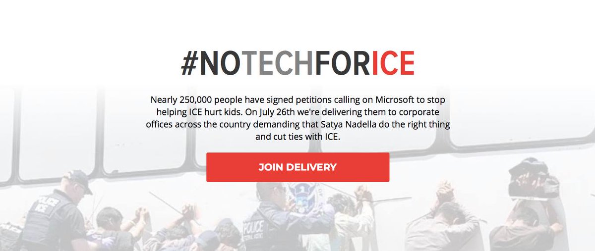 CosechaB's tweet photo. Fight for the Future-NoTechForICE petition delivery happened today. 250,000 signatures! You better listen @Microsoft https://t.co/5QULv1iz2U
