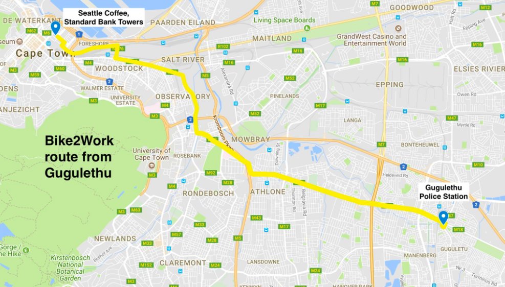 Be on the look out for the #Bike2Work bike bus from Gugulethu via Athlone &amp; from Palmyra Junction, both headed to Cape Town CBD this morning @a_arriveAlive  
<a href="/WWFSouthAfrica/">WWF South Africa</a> 
<a href="/WoolworthsGBJ/">Woolworths GBJ</a>
<a href="/BENBikes_SA/">BEN South Africa</a>
<a href="/young_urbanists/">Young Urbanists South Africa</a>
@TDA_CapeTown 
<a href="/NedbankGreen/">WWFNedbankGreenTrust</a> 
<a href="/CityofCT/">City of Cape Town</a> <a href="/Smile904FM/">Smile90.4 FM</a>